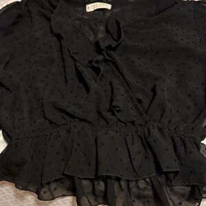 Jon & Anna Black Ruffle Swiss Dot Blouse